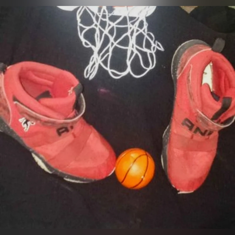 Boy's AND1 Red-Black White Mid Top Basketball Shoes Size 6